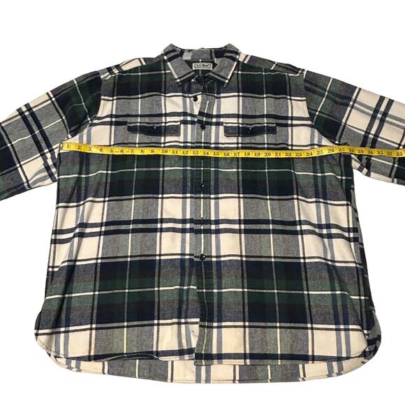 L.L. Bean Chamois Cloth Shirt XXL Blue Green Plaid Cotton Button Down GO28 Gorp - Picture 4 of 8